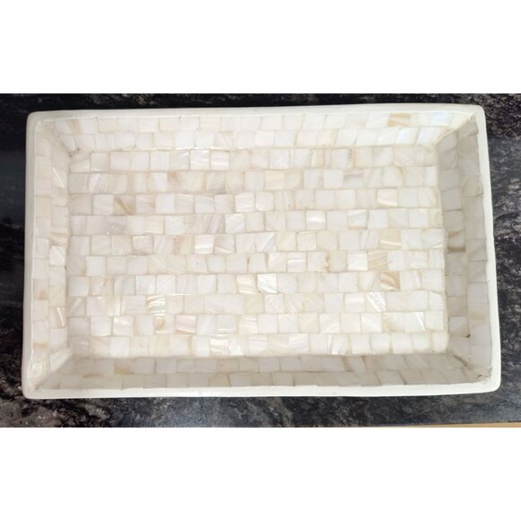 Elegant 11"x7" Decorative Tray With Mother Of Pearl Type Mosaic Tiles Vanity Per - Picture 1 of 2